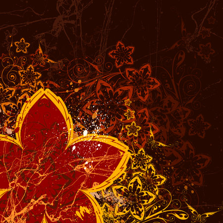 Floral background. Flowers & butterflies. Chocolate color. Elements on separate layersのイラスト素材