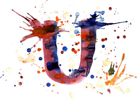 watercolor paint - letter Uの写真素材