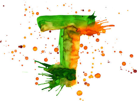watercolor paint - letter Tの写真素材