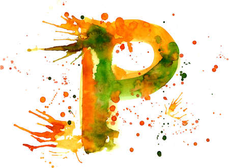 watercolor paint - letter Pの写真素材