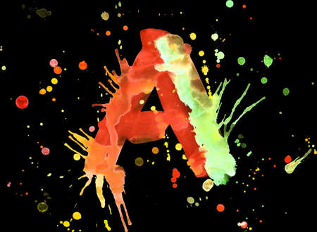 Neon watercolor paint - letter Aの写真素材