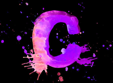 Neon watercolor paint - letter Cの写真素材