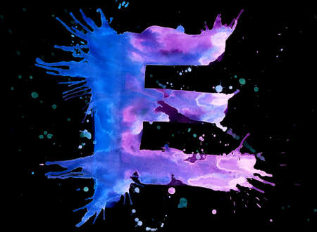 Neon watercolor paint - letter Eの写真素材