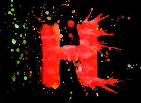 Neon watercolor paint - letter Hの写真素材