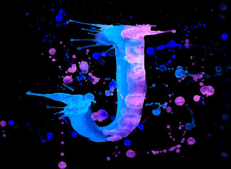 Neon watercolor paint - letter Jの写真素材