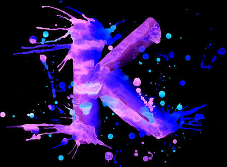 Neon watercolor paint - letter Kの写真素材