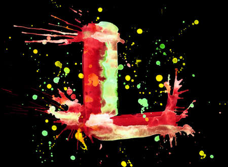 Neon watercolor paint - letter Lの写真素材