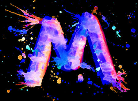 Neon watercolor paint - letter Mの写真素材