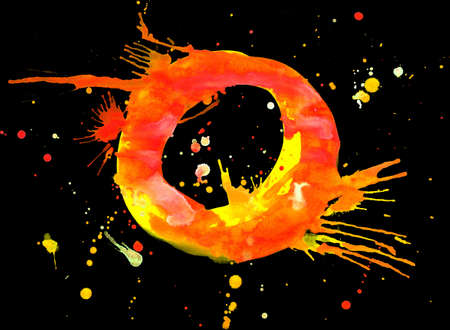 Neon watercolor paint - letter Oの写真素材