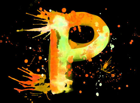 Neon watercolor paint - letter Pの写真素材