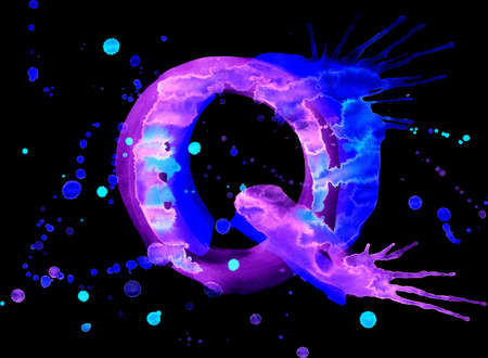 Neon watercolor paint - letter Qの写真素材