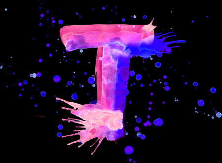 Neon watercolor paint - letter Tの写真素材