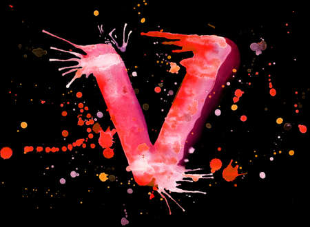 Neon watercolor paint - letter Vの写真素材