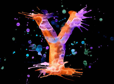 Neon watercolor paint - letter Yの写真素材