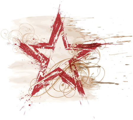 Vector Illustration of Grunge watercolor star & floral ornamentのイラスト素材