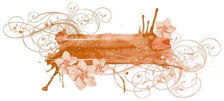 Hibiscus flowers, vintage calligraphy ornament & watercolor bannerのイラスト素材