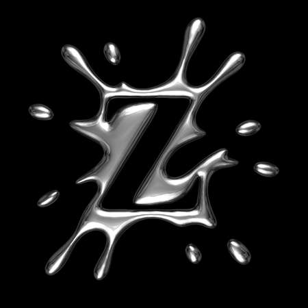 Liquid metal letter Z - alphabet symbol isolated on a black background (with path)の写真素材
