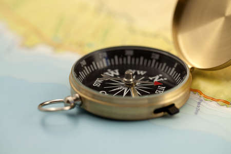 Gold compass & mapの写真素材