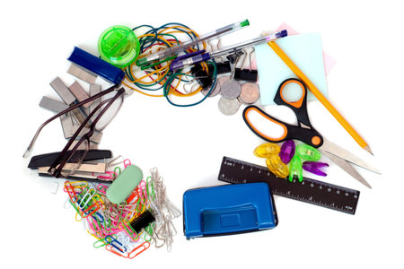 Office supplies on a white background
