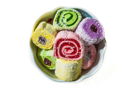 Turkish Delight in a porcelain vase on a white background , top viewの写真素材