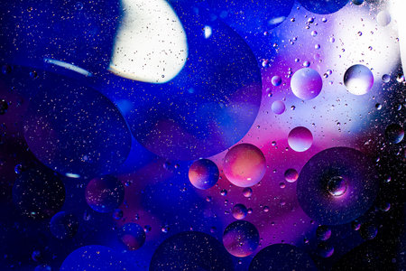 Photo of oil on a water surface with bubbles. Abstract colorful background. Macro close-up, not illustrationの写真素材