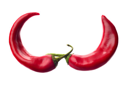 two red chili pepper isolated on white background.