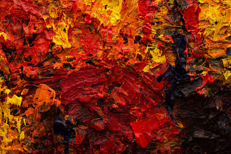 Orange red blue abstract painting. Beautiful brush strokes and canvas textures close-up. Textured...