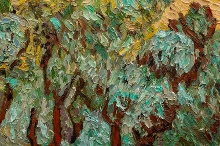 Beautiful oil painting on canvas. Fragment Olive Trees. brush strokes and canvas textures. colorful canvas.の写真素材