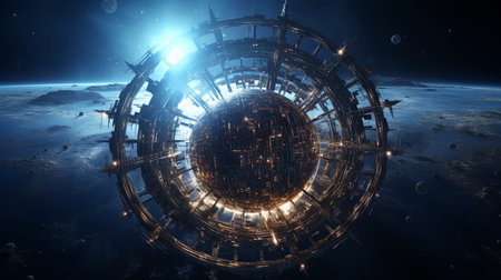 Illustration of the dyson sphere structure in space. Science Fiction. Innovative AI.の素材