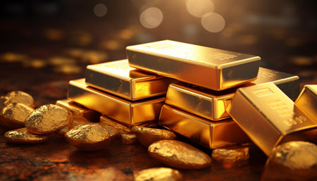 Gold bullion, precious stone or lump of gold. 3d illustrationの素材