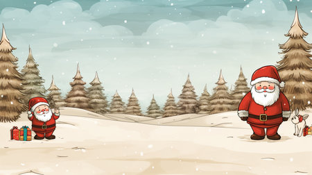 Christmas background with Santa Claus and a dog in the snow. Vector illustration.の素材