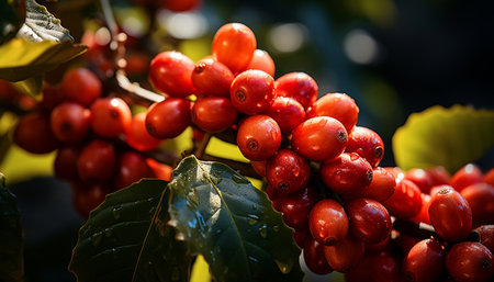 Coffee beans ripening on a tree in Costa Rica.の素材