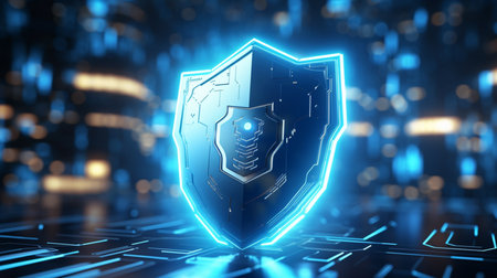 Cyber security and data protection concept. 3d rendering double exposureの素材