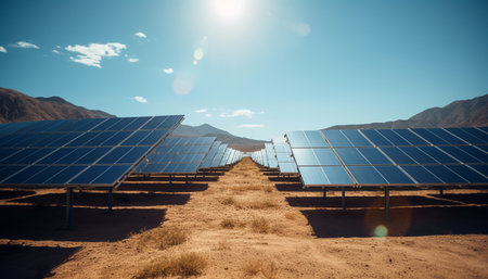 solar energy panels in the desert, alternative electricity source - concept of sustainable resourcesの素材