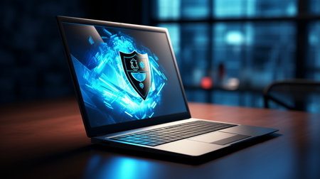 Cyber security concept on a modern laptop screen 3d render illustrationの素材