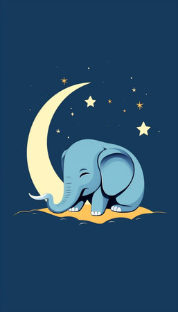 Elephant sleeping on the moon. Vector illustration of an animal.の素材