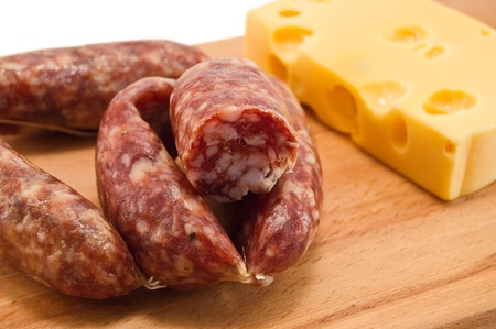 sausage and cheese close upの写真素材