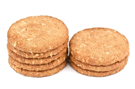 stack of oat cookies on white