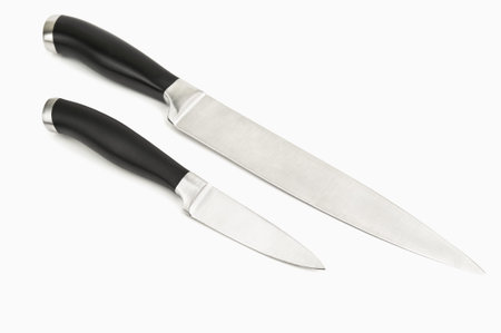 two kitchen knives on white backgroundの写真素材