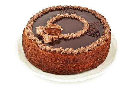 chocolate cake on white backgroundの写真素材