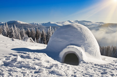real igloo on the snowの写真素材
