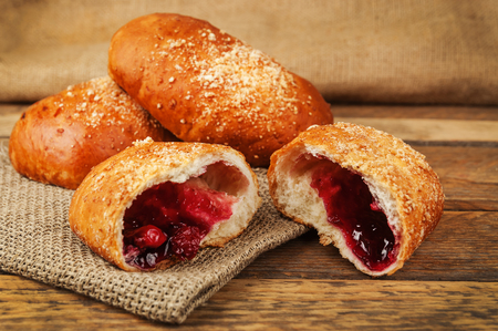 delicious buns with cherry jamの写真素材