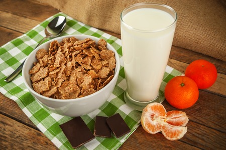 healthy breakfast (muesli and milk)の写真素材
