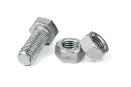 two nuts and bolt on white background