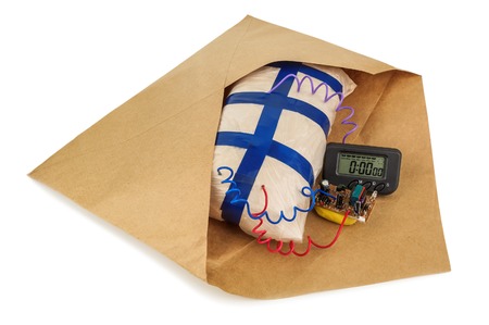 handmade explosives in an envelope on white backgroundの写真素材