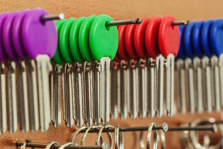 colored key blanks on the nailsの写真素材
