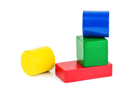 wooden toy shapes (block) on white background