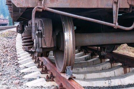 freight wagon wheels on railwayの写真素材