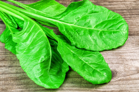 healthy green spinach on wooden background