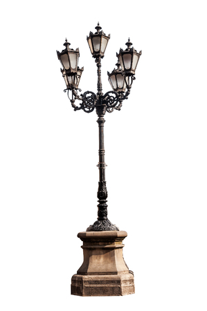 vintage street light isolated on whiteの写真素材